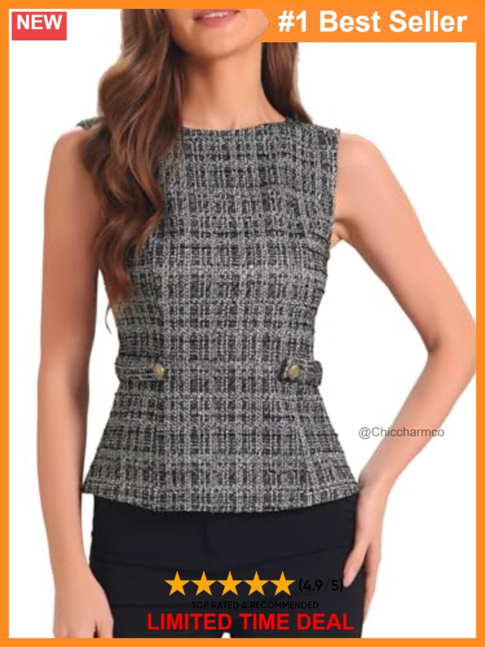 Tweed Vest Tops for Women Sleeveless Business Casual Plaid Layering